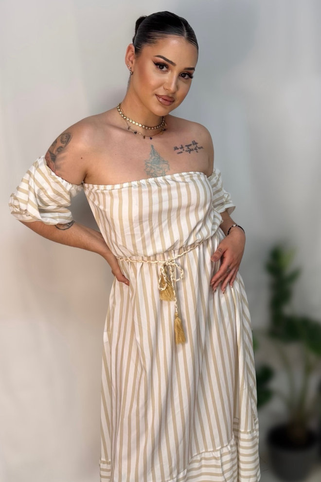 Stripe dress beige