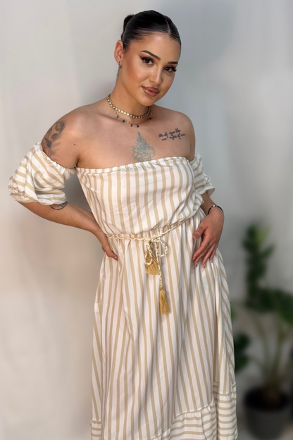 Stripe dress beige