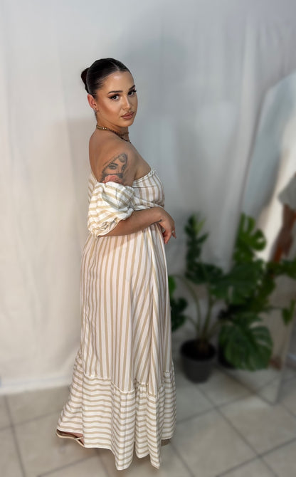 Stripe dress beige